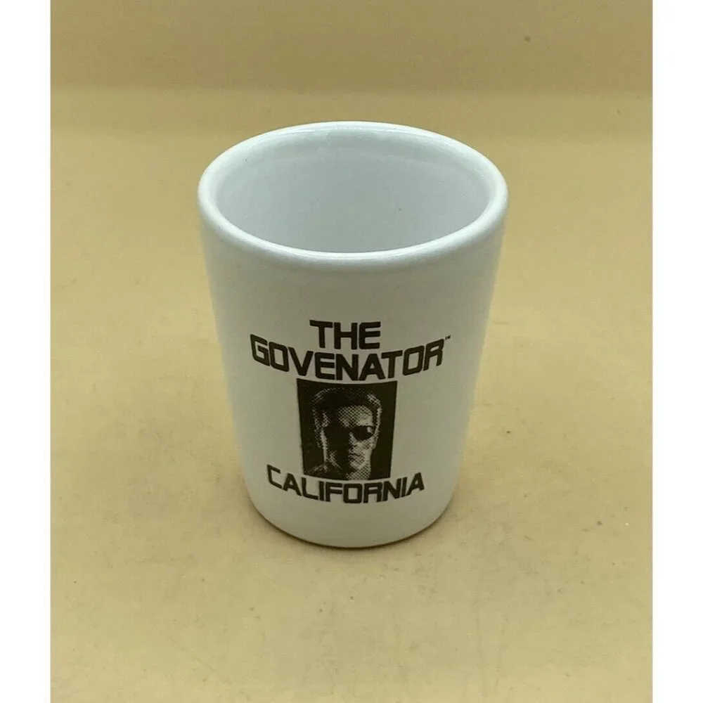 Governator CA Shot Glass White Ceramic Arnold Schwarzenegger